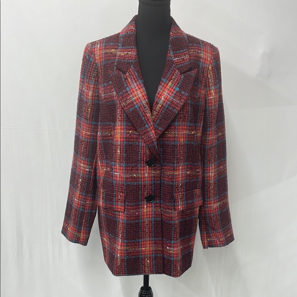 Halogen Plaid Blazer, Tweed multicolor, size Large